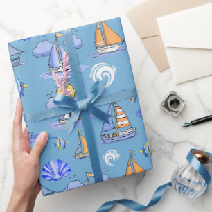 Papel de regalo de barco de vela azul