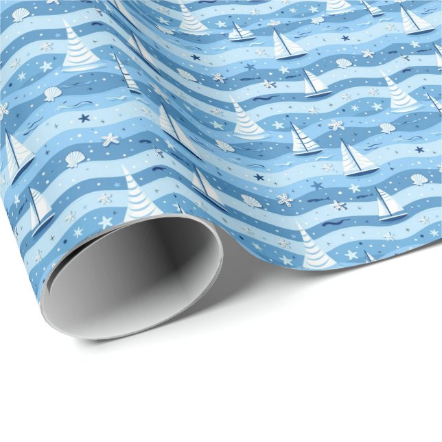 Papel de regalo de barcos de vela de verano playa  (Esquina del rollo)