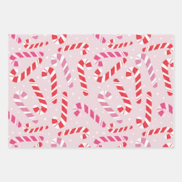 Papel de Regalo de Bastón de Caramelo Rosa