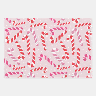 Papel de Regalo de Bastón de Caramelo Rosa