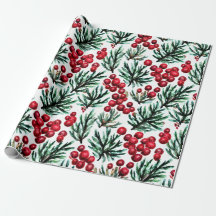 Papel de regalo de bayas de floración invernal en