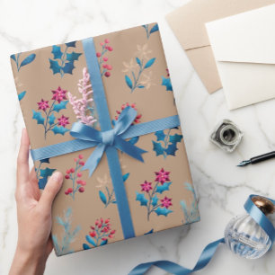 Papel de regalo de bayas y follaje de invierno en 