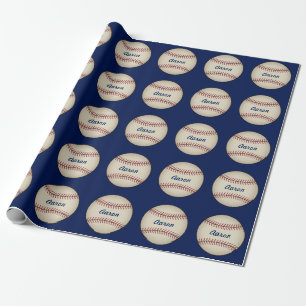 Papel de regalo de béisbol azul personalizado