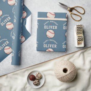 Papel de regalo de béisbol personalizado Feliz Cum