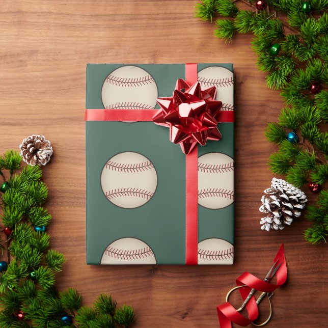 Papel de regalo de béisbol vintage verde (Regalo de vacaciones)