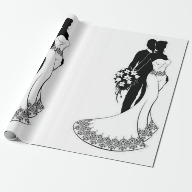 Papel de regalo de boda blanco y negro (Desenrollado)