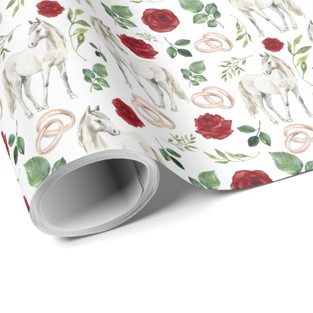 Papel de regalo de boda Caballos y Rosas Rojas (Esquina del rollo)