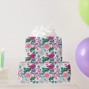 Papel de regalo de boda con rosas blancas rosadas