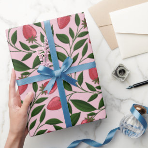 Papel de regalo de boda de fresa rosa