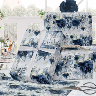 Papel de regalo de boda de peonías en cascada azul