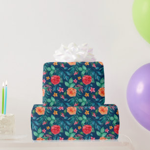 Papel de regalo de boda de rosas rojas y naranjas