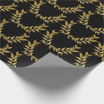 Papel de regalo de boda elegante monograma hoja de<br><div class="desc">Hermoso papel de regalo negro con acentos de brillo de hoja de oro que es chic y muy elegante. Oro falso. Sencilla elegancia en su mejor momento. Minimalista y moderno.</div>
