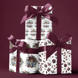Papel de regalo de boda floral acuarela hojas