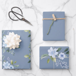 Papel de regalo de boda floral azul acuarela