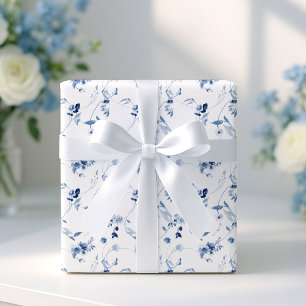 Papel de regalo de boda floral de arte fino azul p