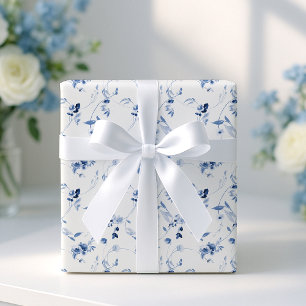 Papel de regalo de boda floral de arte fino azul p