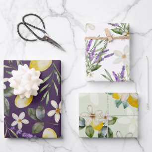 Papel de regalo de boda floral limón cítrico moder