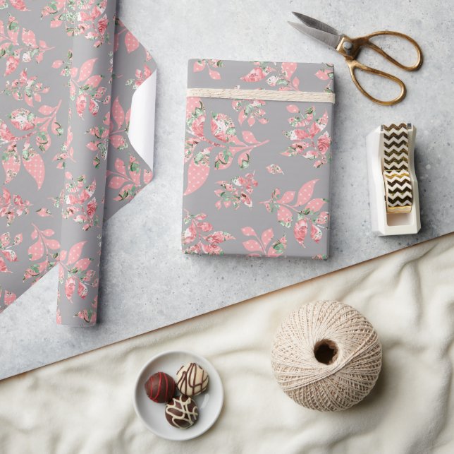 Papel de regalo de boda gris con hojas caprichosas (Artesanía)