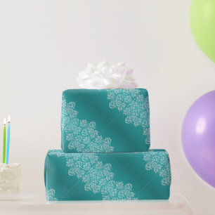 Papel de regalo de boda turquesa damasco