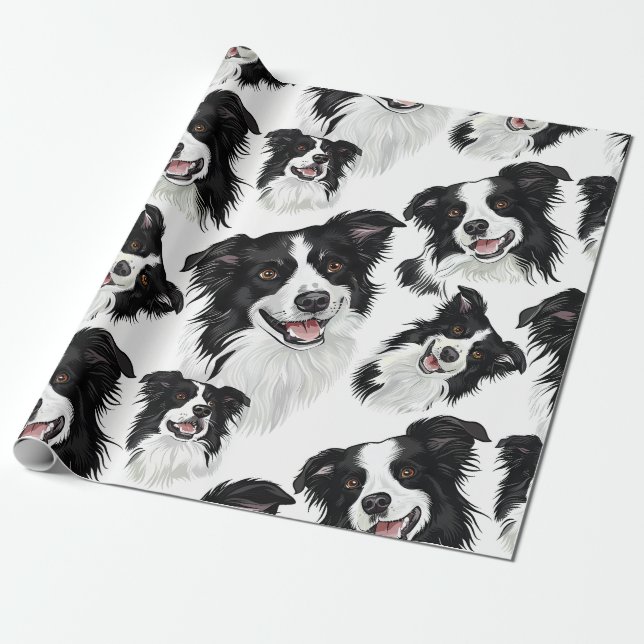 Papel de regalo de Border Collie juguetón (Desenrollado)