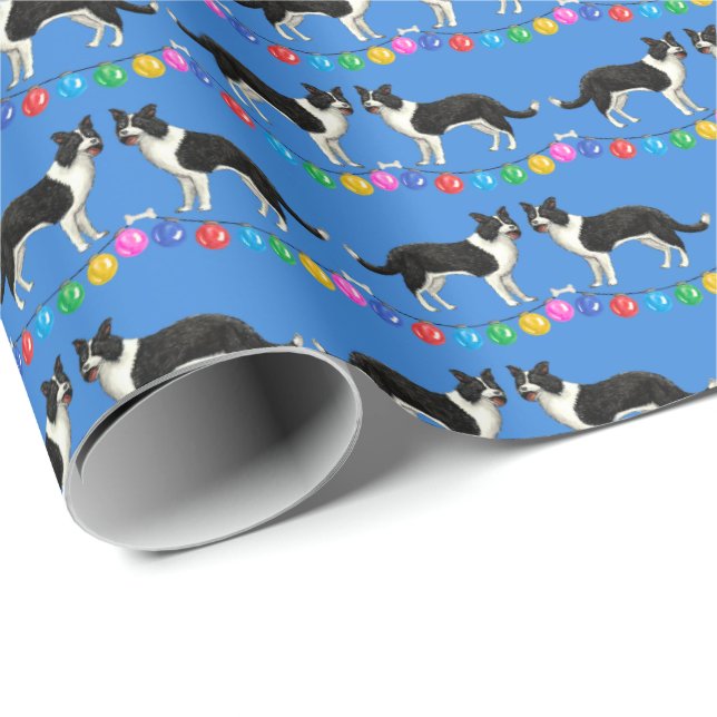 Papel de regalo de Border Collies festivos (Esquina del rollo)