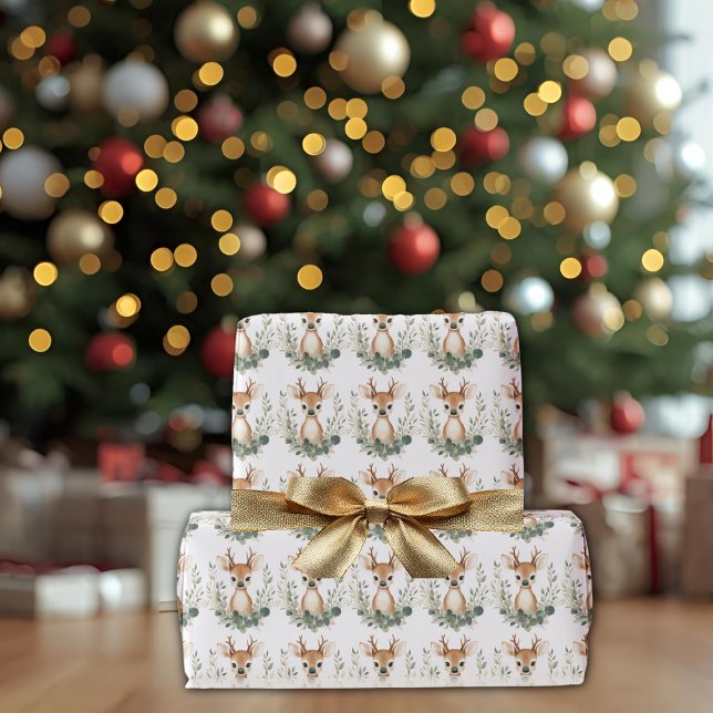 Papel de regalo de bosque con ciervo bebé lindo (Subido por el creador)