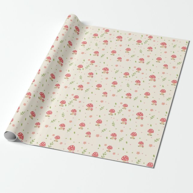 Papel de regalo de bosque de hongos lindo (Desenrollado)
