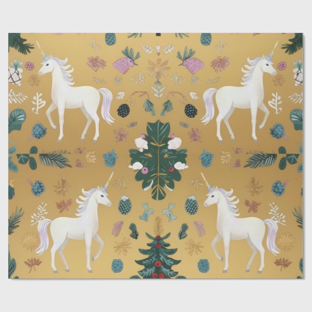Papel de regalo de bosque de unicornios (Superficie plana)