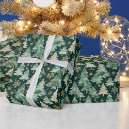 Papel de regalo de bosque invernal sobre fondo osc