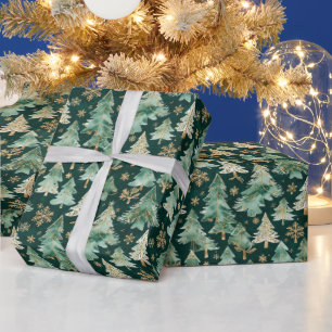 Papel de regalo de bosque invernal sobre fondo osc