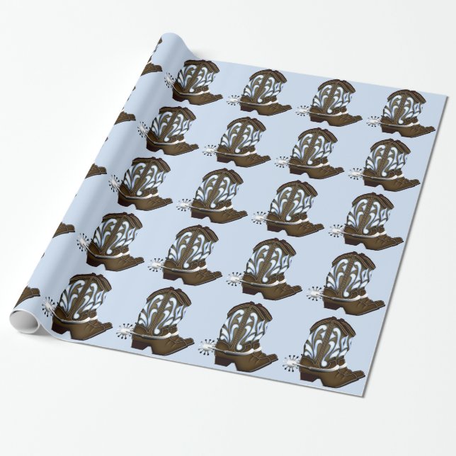 Papel de Regalo de Botas de Vaquero Marrón y Azul (Desenrollado)