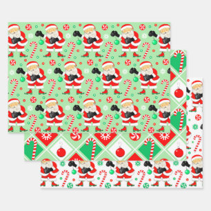 Papel de regalo de boxeador con tema navideño