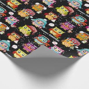 Papel de regalo de búho de Santa festivo y diverti