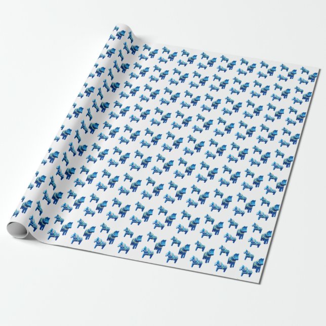 Papel de regalo de caballo Dala azul (Desenrollado)