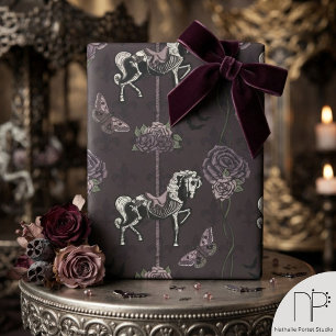 Papel de regalo de caballo de carrusel gótico púrp