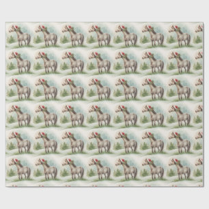 Papel de regalo de caballo de invierno con sombrer