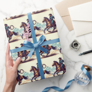 Papel de regalo de caballo vaquero, envoltorio de 