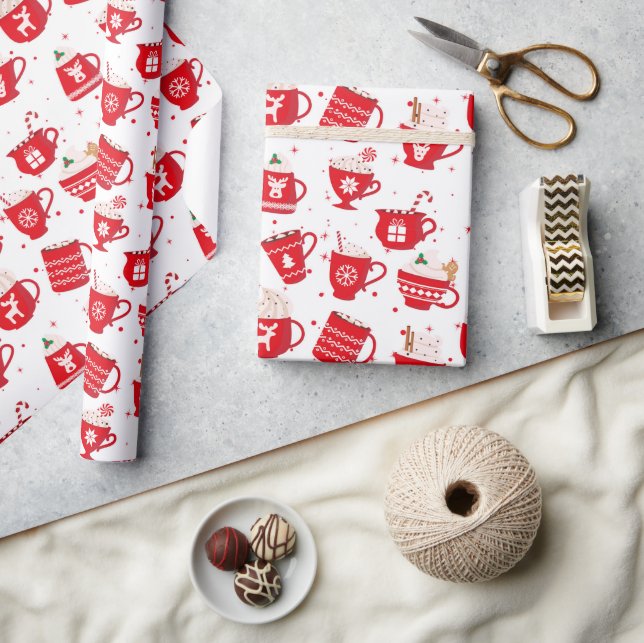 Papel de regalo de cacao caliente navideño (Artesanía)