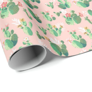 Papel de regalo de cactus rosa y turquesa del suro