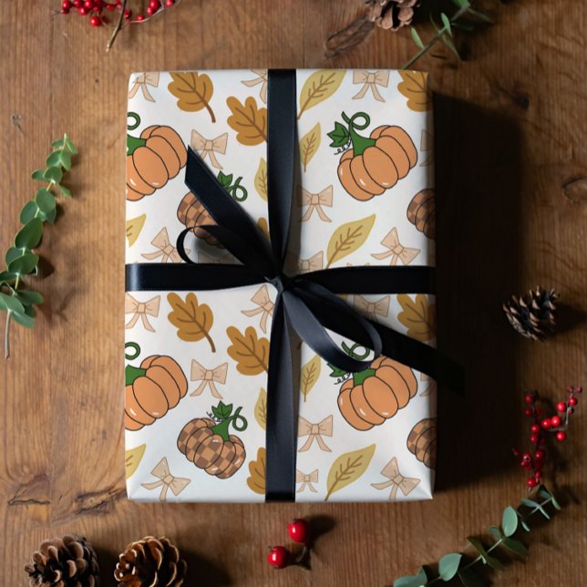 Papel de regalo de calabaza de otoño rústico (Subido por el creador)