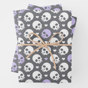 Papel de regalo de calaveras y corazones dulces de