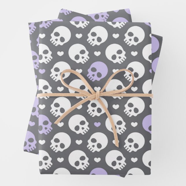 Papel de regalo de calaveras y corazones dulces de (In situ)