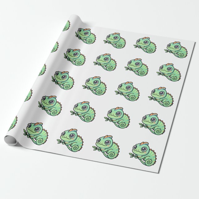 Papel de regalo de camaleón verde bebé lindo (Desenrollado)