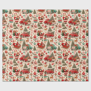 Papel de regalo de camión de Santa vintage Navid