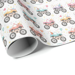 Papel de Regalo de Camión Monstruo de Niñas Rosa A