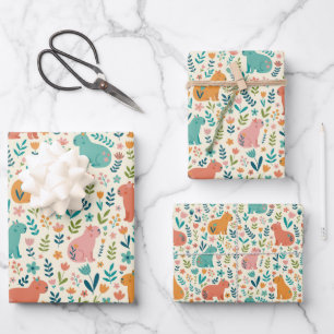 Papel de regalo de capibara floral dibujado a mano