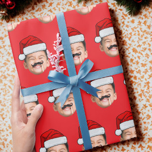 Papel de regalo de cara con sombrero de Santa, car