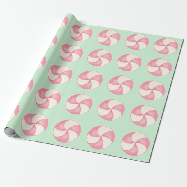 Papel de regalo de caramelo de Navidad rosa (Desenrollado)