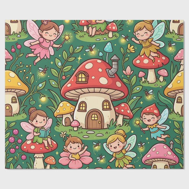 Papel de Regalo de Casa de Hongo de Hada (Superficie plana)