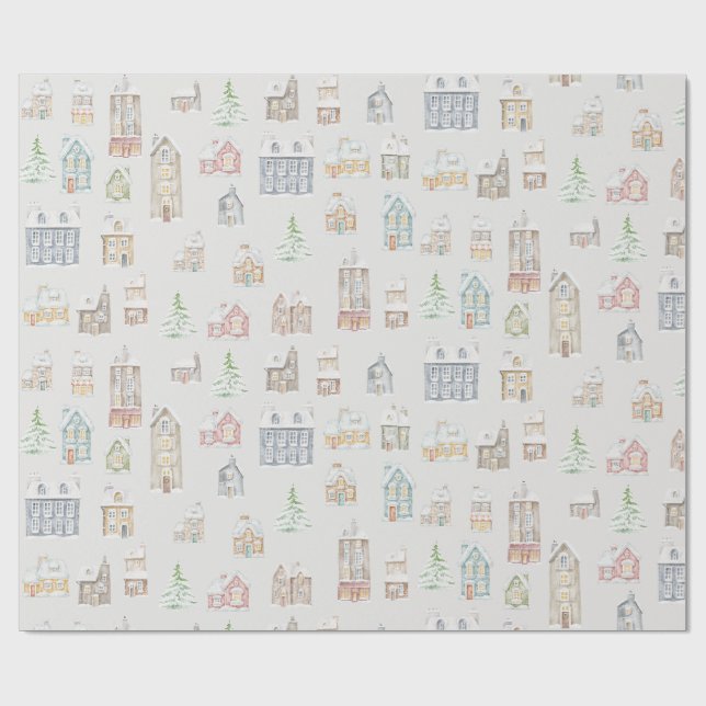 Papel de regalo de casas de invierno de Navidad ac (Superficie plana)